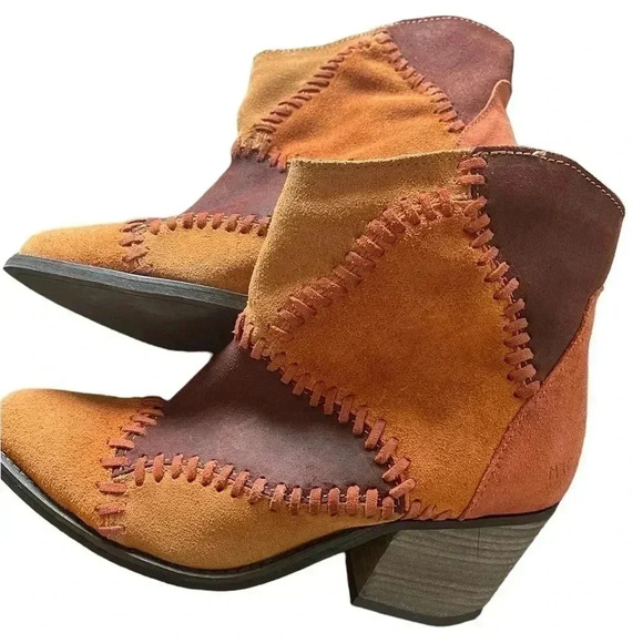 Musse & Cloud NWOB Women's Jaeda Patchwork Suede Ankle Cowboy Bootie Size‎ 6 - Picture 6 of 10